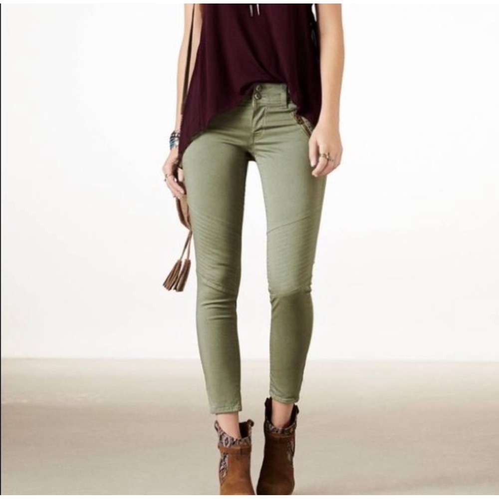 American Eagle Jeans size 2 Moto Super Stretch Skinny Pants Olive Green‎ Cropped